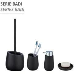 Wenko WC-Garnitur Badi Schwarz Keramik WC-Bürstenhalter