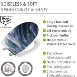 Wenko WC-Sitz Plumes mit Relief-Oberfläche Toilettensitz mit Absenkautomatik Schnellbefestigung aus bruchstabilem Thermoplast