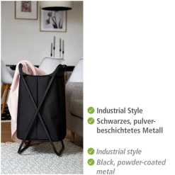 Wenko Wäschesammler Loft Wäschesammler mit Bambus-Tragegriffen für bequemen Transport