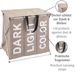 Wenko Wäschesammler Trio Top Taupe Wäschekorb 118 l