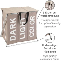 Wenko Wäschesammler Trio Top Taupe Wäschekorb 118 l