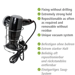 Wenko Haartrocknerhalter Befestigen ohne bohren Vacuum-Loc