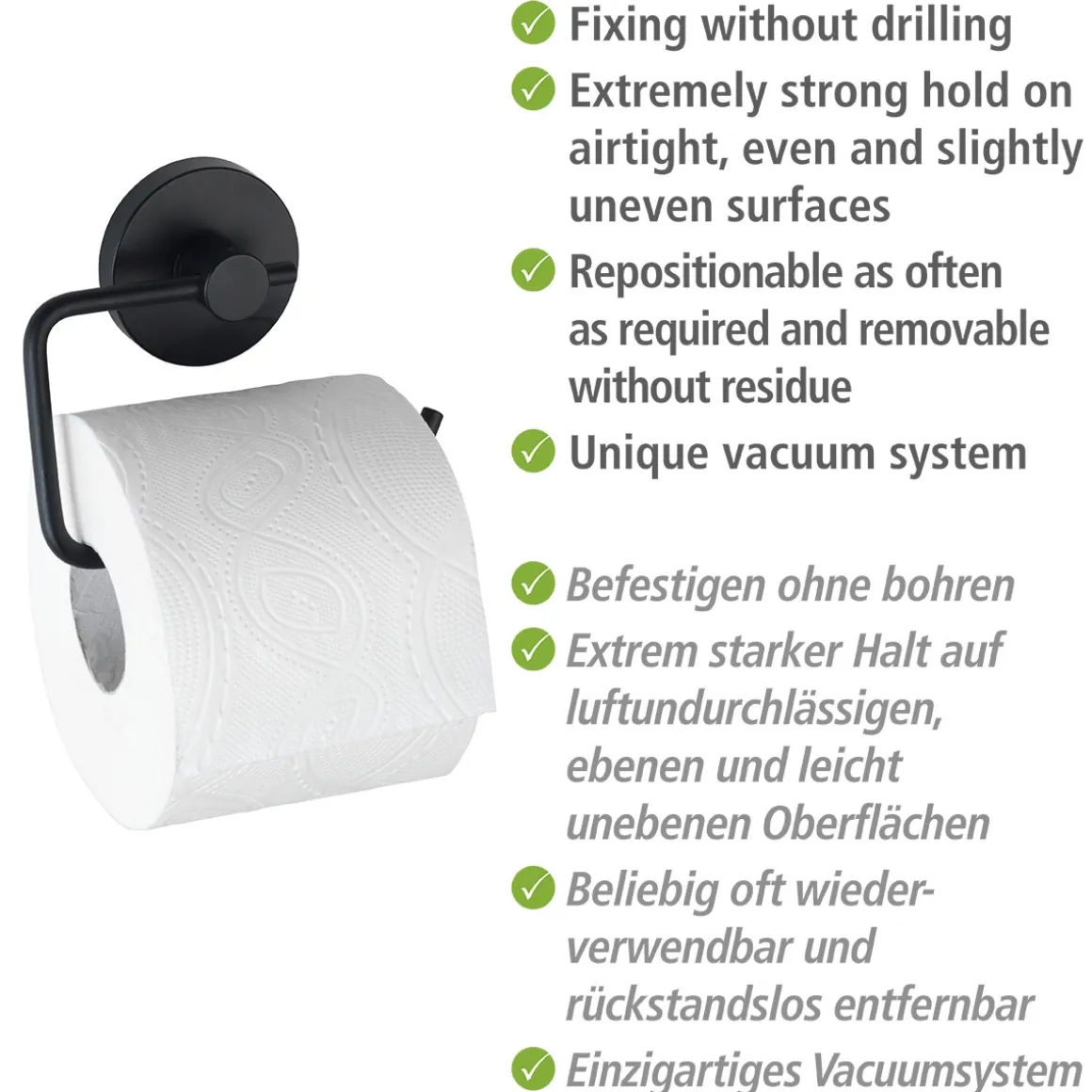 Wenko Toilettenpapierhalter Milazzo Schwarz Befestigen ohne bohren Vacuum-Loc