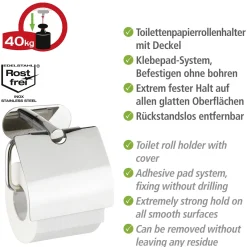 Wenko Turbo-Loc Toilettenpapierhalter Orea Shine mit Deckel