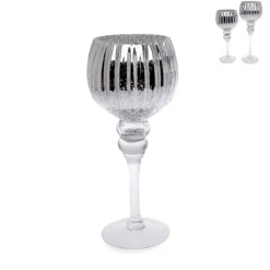 Windlicht auf Fuß 30cm silber Glas