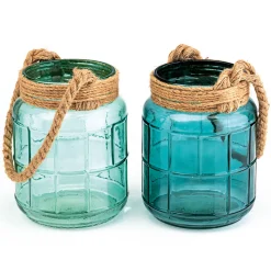 Windlicht Viseo 20 x 26 cm dunkelgrün/türkis