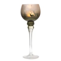 Windlicht Winter auf Fuß 13x35cm Glas silber grün