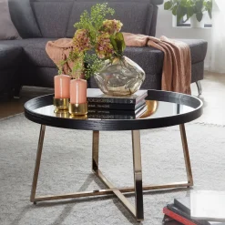 Wohnling Design Couchtisch, Rund, 78 cm, Dunkel-Gold