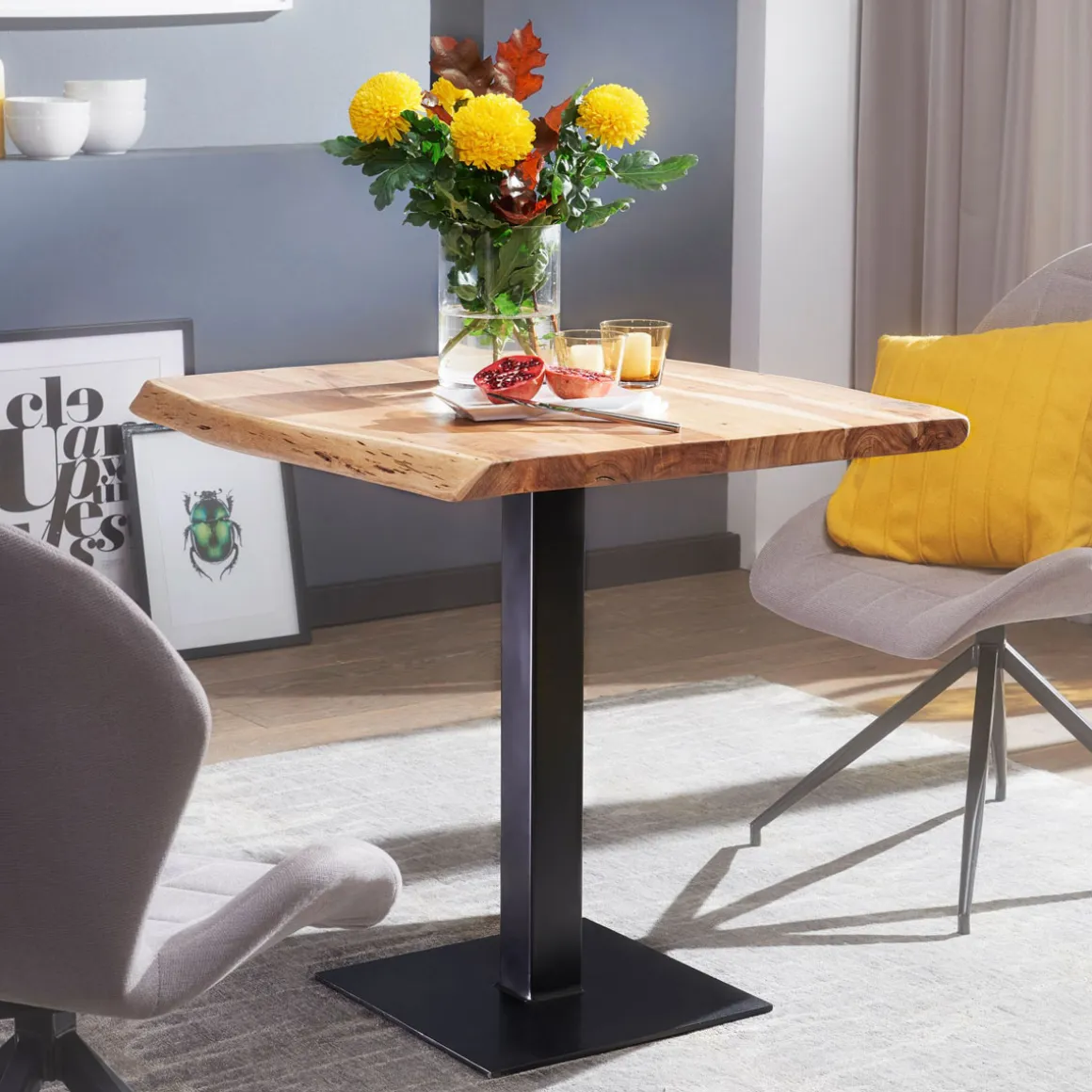 Wohnling Esstisch „Baumkante“, 80x75x75 cm, Akazie Massivholz