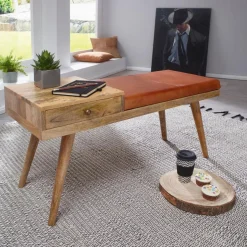 Wohnling Sitzbank „Salim“, Ziegenleder, 100x52x38 cm