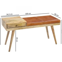 Wohnling Sitzbank „Salim“, Ziegenleder, 100x52x38 cm