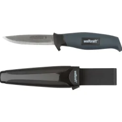 Wolfcraft Outdoormesser mit glatter Klinge und Köcher